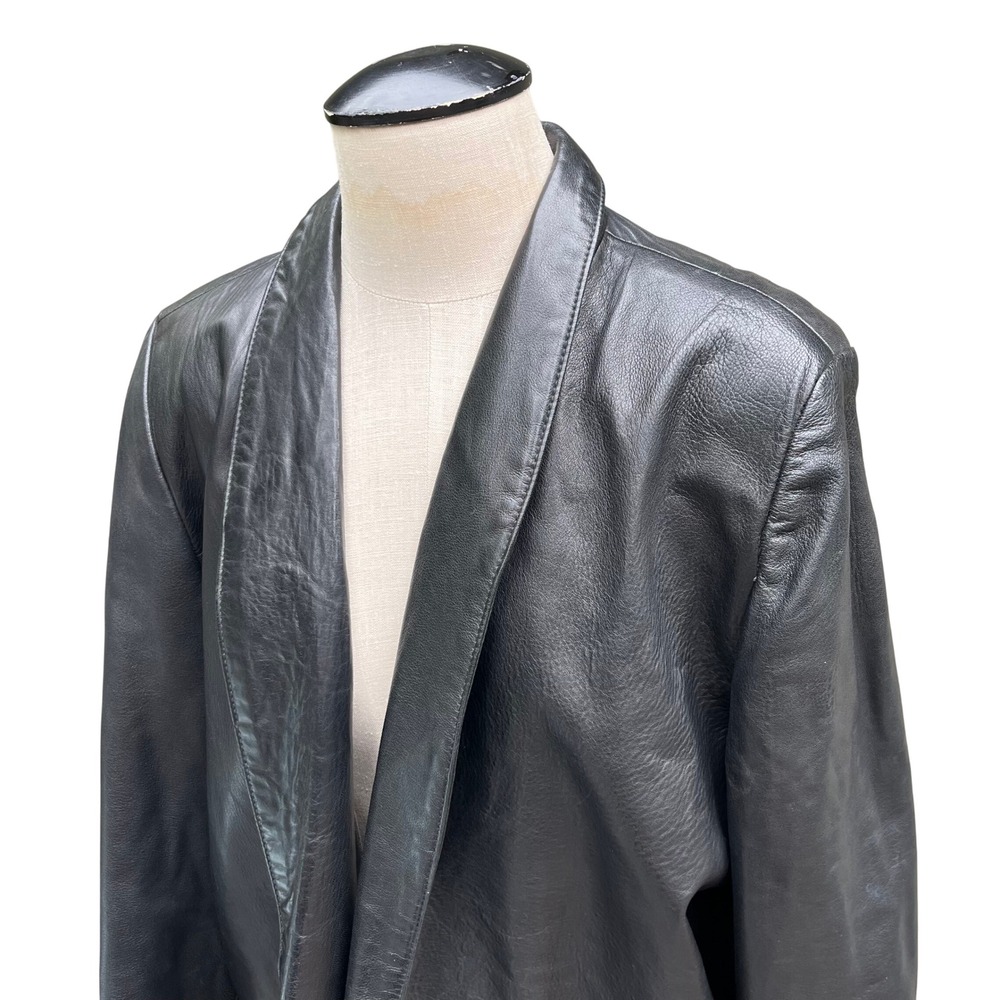 Vintage Saks‎ Fifth Avenue Black Leather Coat Blazer Jacket Womens Size 12